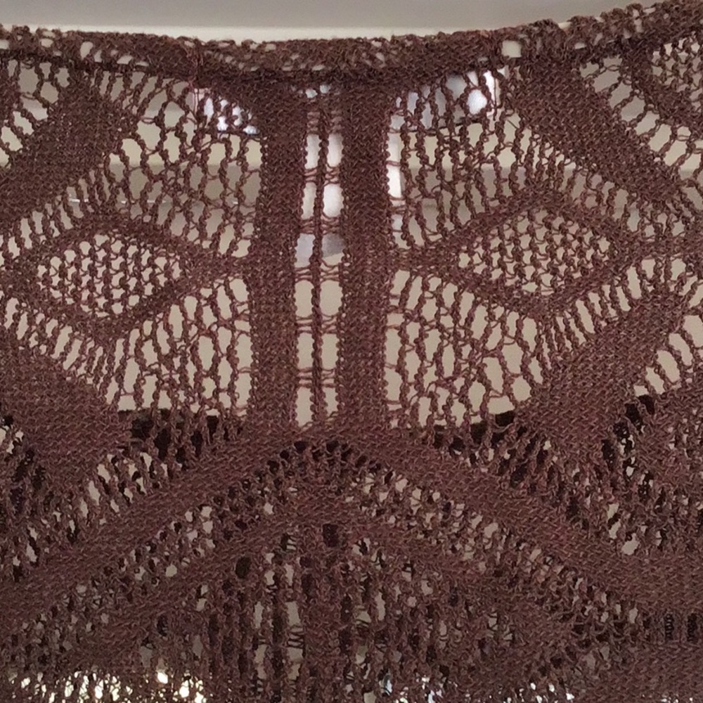 Festival Crochet Fringed Tunic Top Coverup in Chocolate Brown